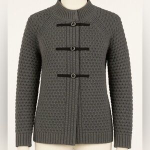 J.McLaughlin Merino Wool Gray Knit Cardigan Sweater L Toggle Closure Minimalist